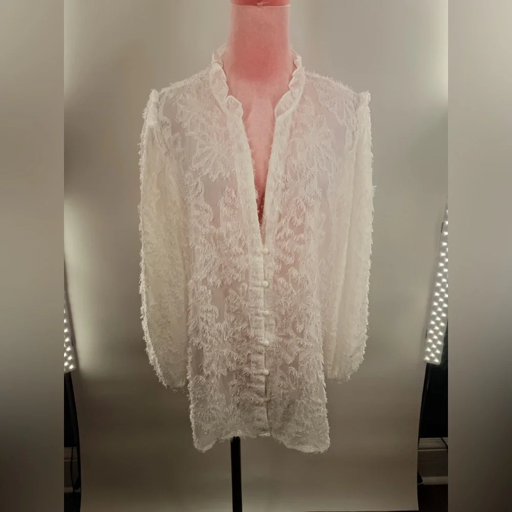 EUC SHEIN Fuzzy Bishop Sleeve Blouse